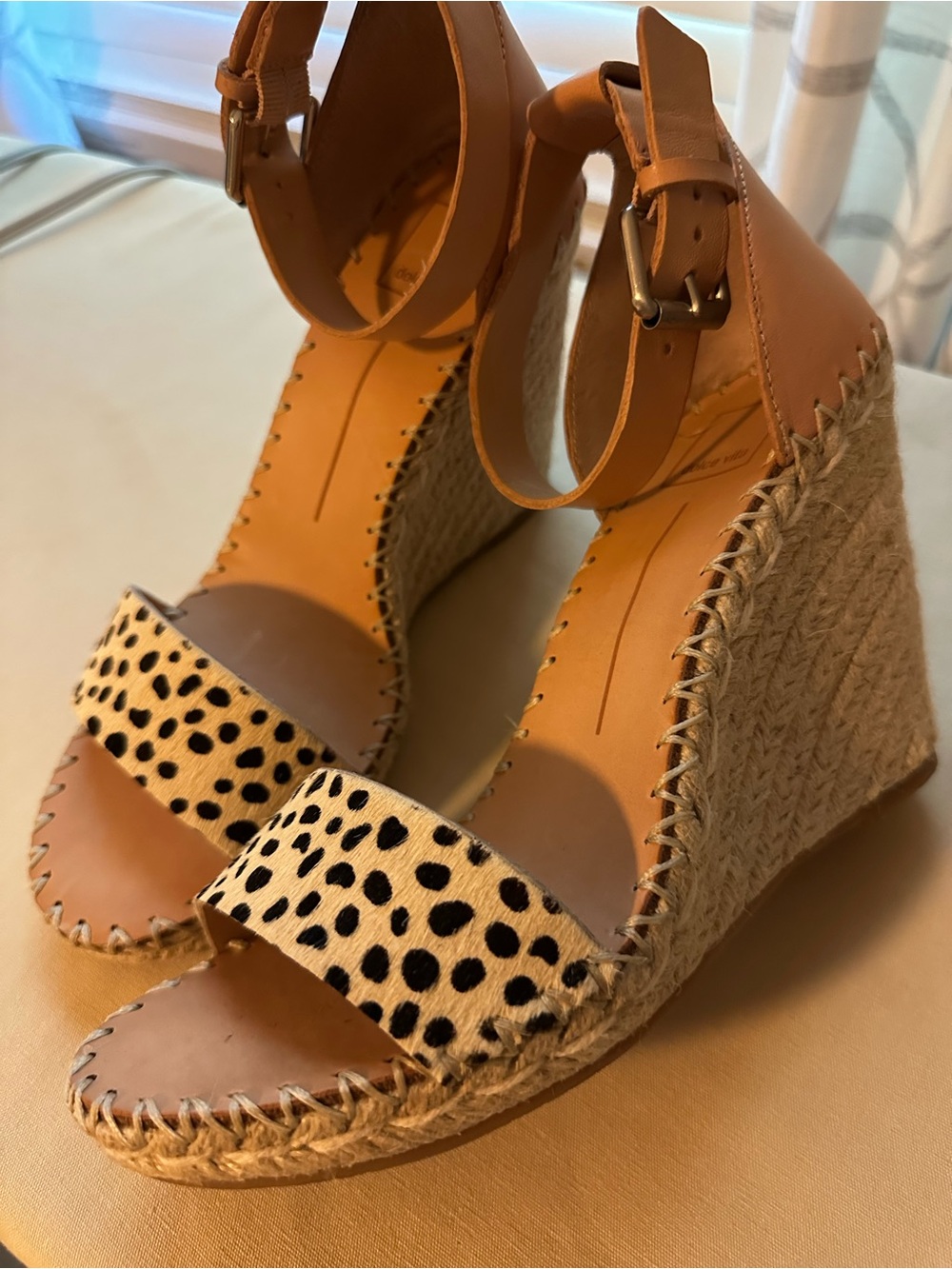 Dolce Vita Espadrille Wedge Sandals with Animal Print Strap - Tan - Like New
